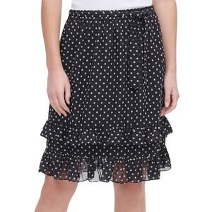 Calvin Klein Ruffle Tiered Skirt XL Floral Textured PolkaDot Feminine Office